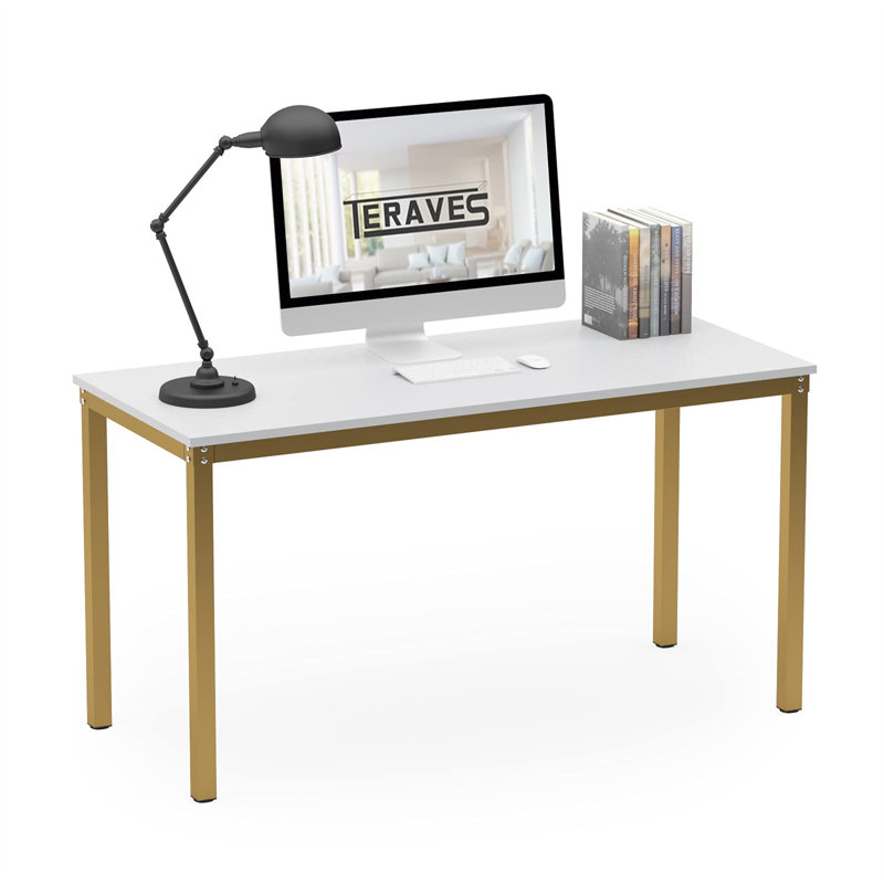 Bureau d'ordinateur Pauljohn, Blanc, Or, H 29,53 po x l 39,37 po x P 23,62 po