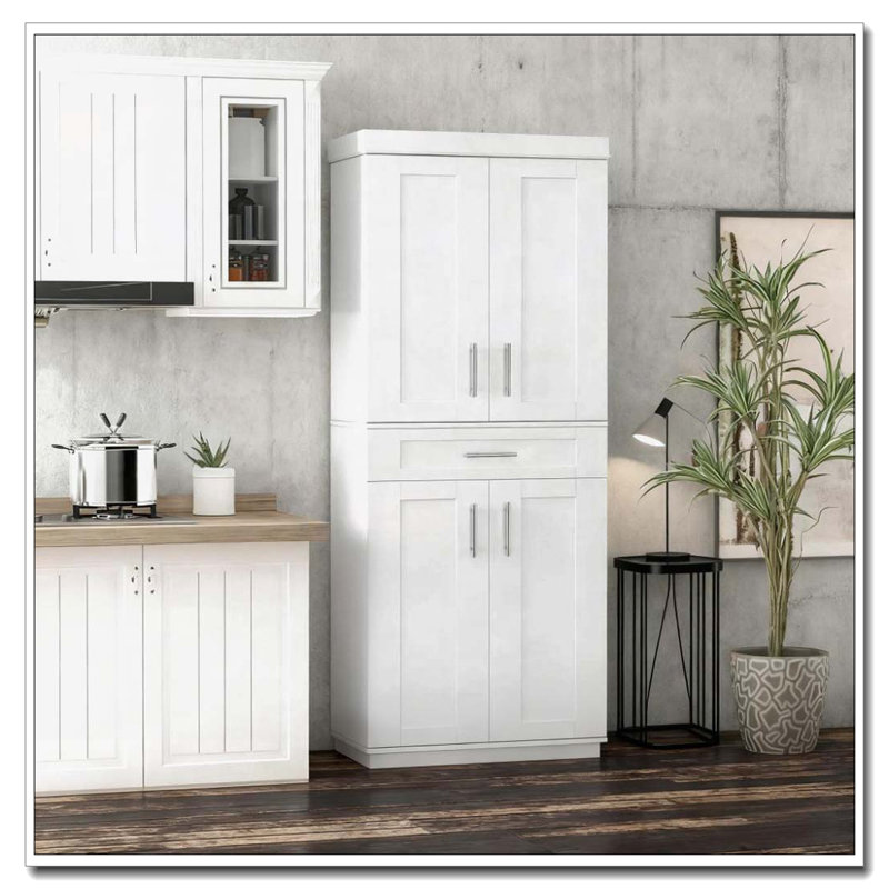 Armoire autoportante moderne Kitchen Pantry, Blanc