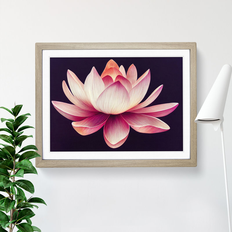 Stupendous Lotus Flower 1 Piece Single Picture Frame Wall Art, 46cm H x 64cm W x 2cm D, Oak Framed