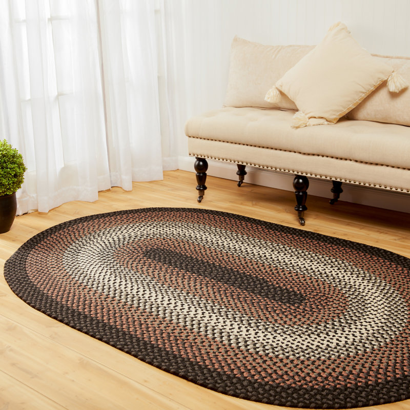 Tapis intérieur / extérieur noir tressé à la main Busick, Ovale 5 pi x 8 pi