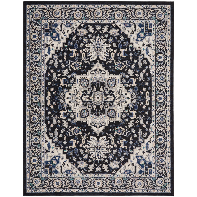 Tapis persan noir ivoire Passion, Rectangle 5 pi 3 po x 7 pi 3 po