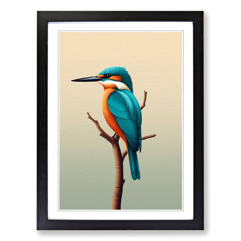 Kingfisher Minimalism Framed Print, 34cm H x 25cm W x 2cm D, Black