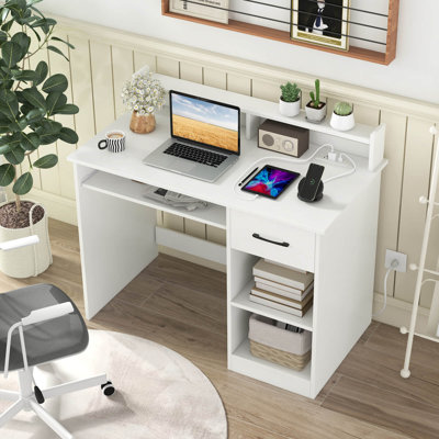 Computer Desk with Built-In Electrical Outlet