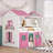 Full Size Pinewood Bunk Bed with Playhouse Design, Pink &amp; White – No Box Spring Needed
