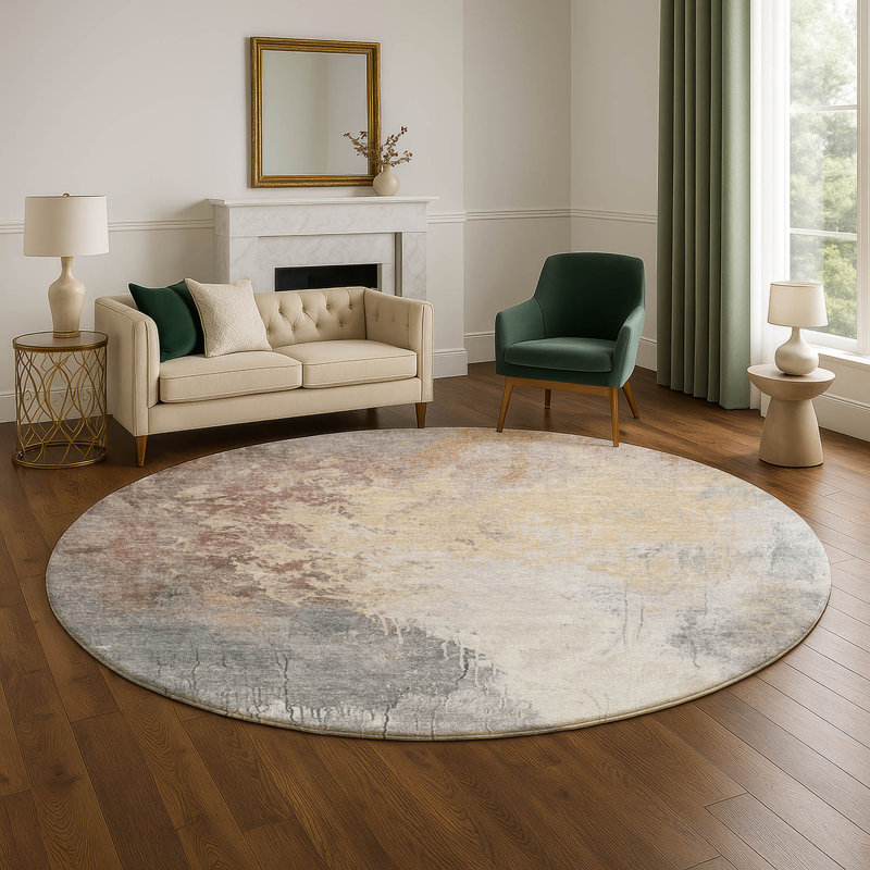Tapis abstrait lavable à la machine de qualité supérieure AMF1842, Rond 8 pi