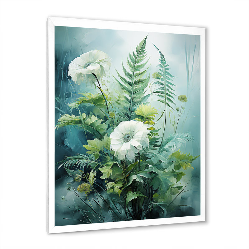 Ferns Romantic Impression IV, reproduction d'art sur toile, Cadre blanc, H 32 po x l 16 po x P 1 po