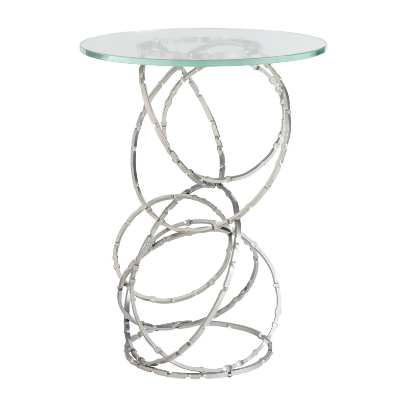 Olympus Glass Top Accent Table, Vintage Platinum