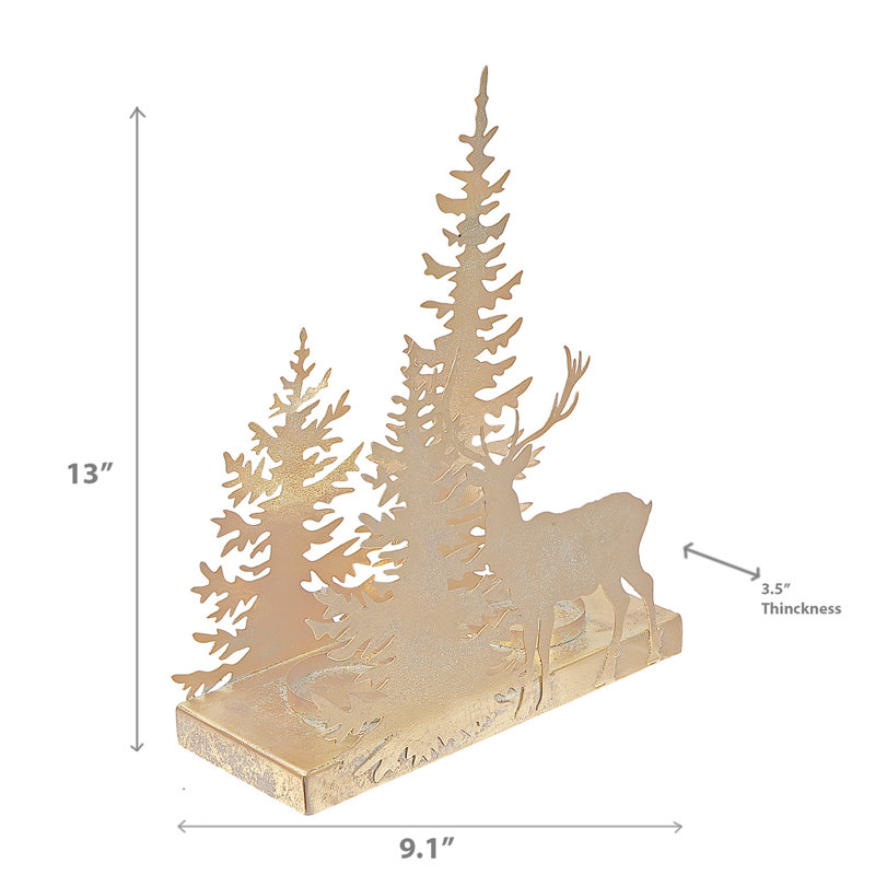 Porte-bougie doré en métal renne forêt