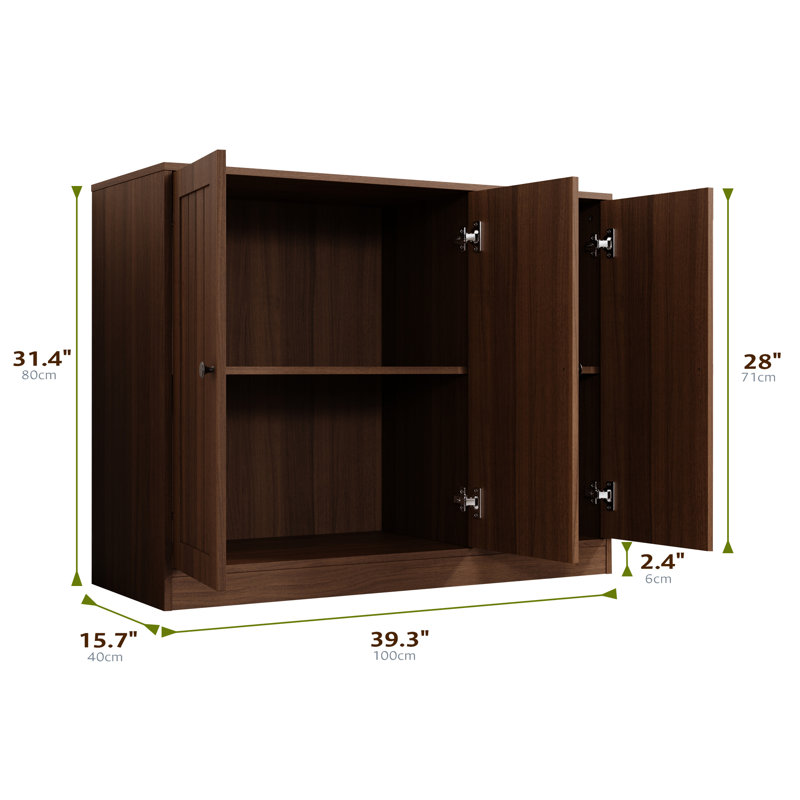 Buffet Cabinet With 3 Door, Kitchen Storage Cabinet With Adjustable Shelf, Coffee Bar Accent Cabinets For Living Room, Entryway, Walnut