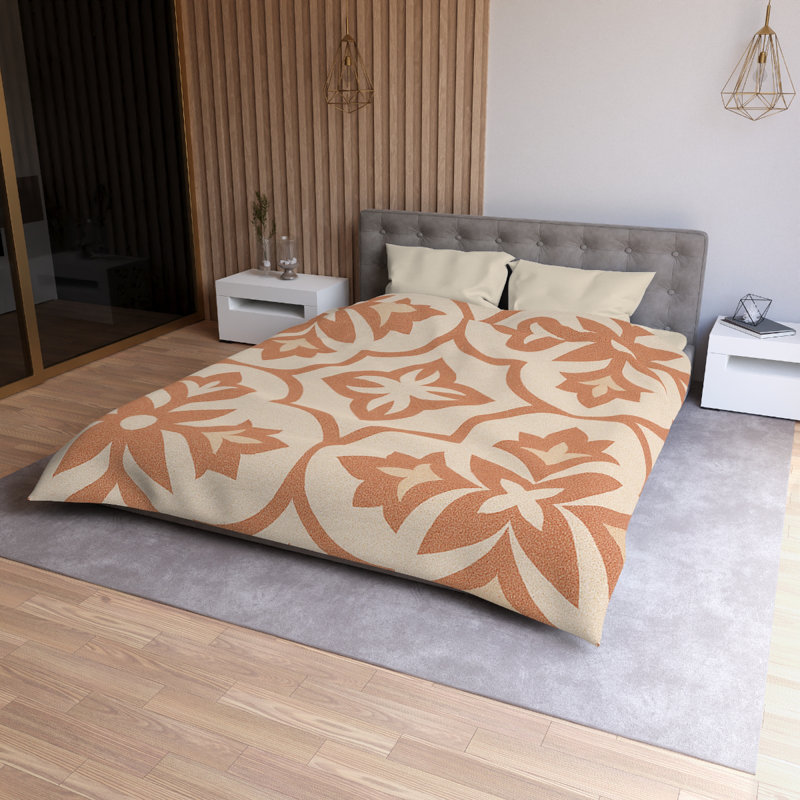 Microfiber Duvet Cover Boho Style, Design 36, Queen Duvet Cover, Cream