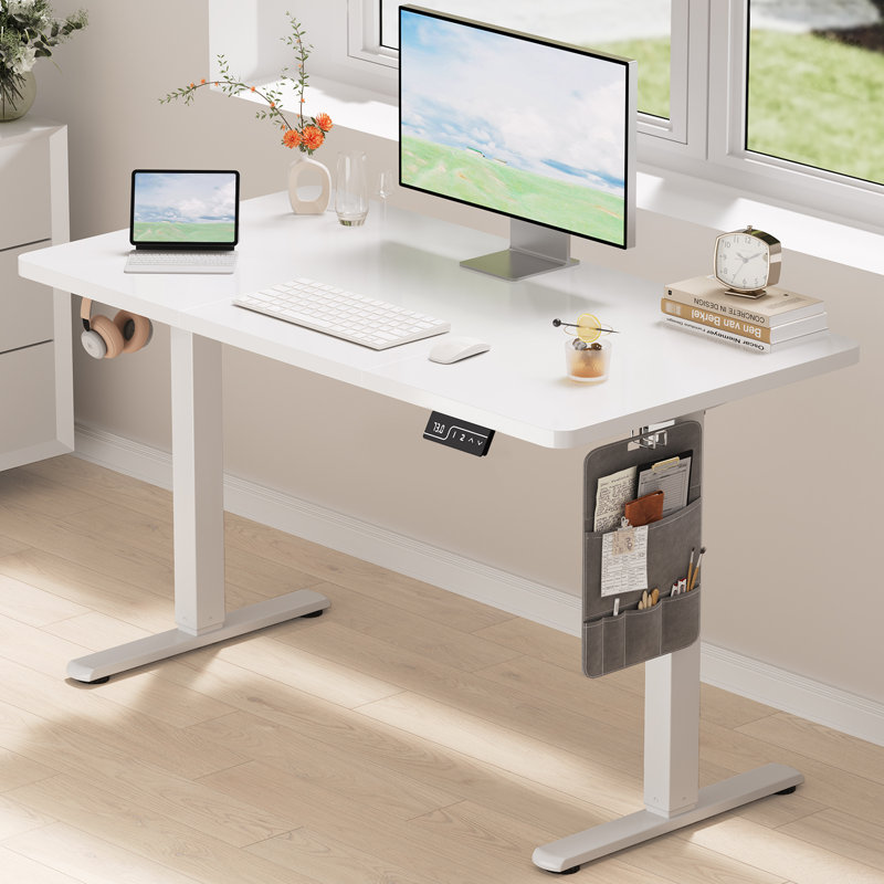 Height Adjustable Rectangular Standing Desk, White, White, 118cm H x 120cm W 60cm D