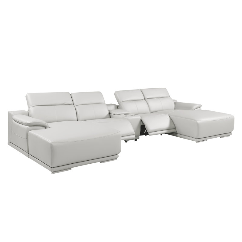 Canapé modulaire 5 pièces DivanItalia, Light Grey Genuine Leather