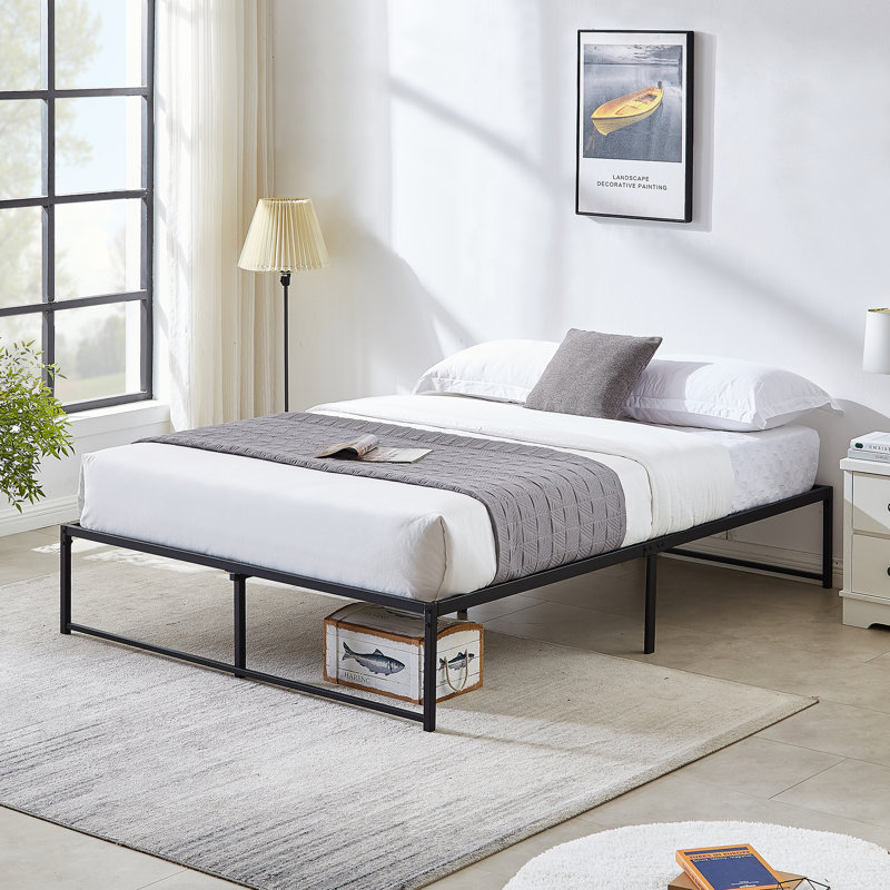 Base de lit double en métal Mclea de 16 po, base de lit plateforme haute de 16 po, sommier à lattes en acier robuste, aucun sommier requis, rangement supplémentaire sous le lit, support silencieux, assemblage facile