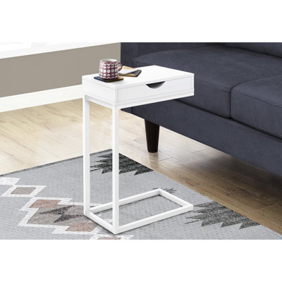 Table de bout avec espace de rangement, stratifié blanc et métal, table de collation contemporaine pour le salon, tiroir pour