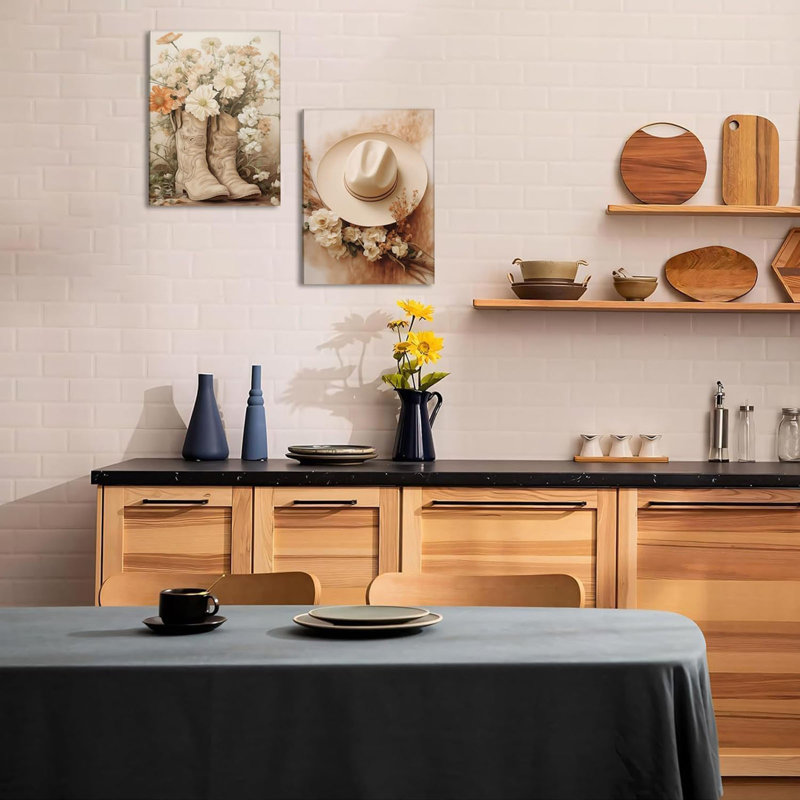 Ensemble de 2 impressions florales sur toile Cowboy