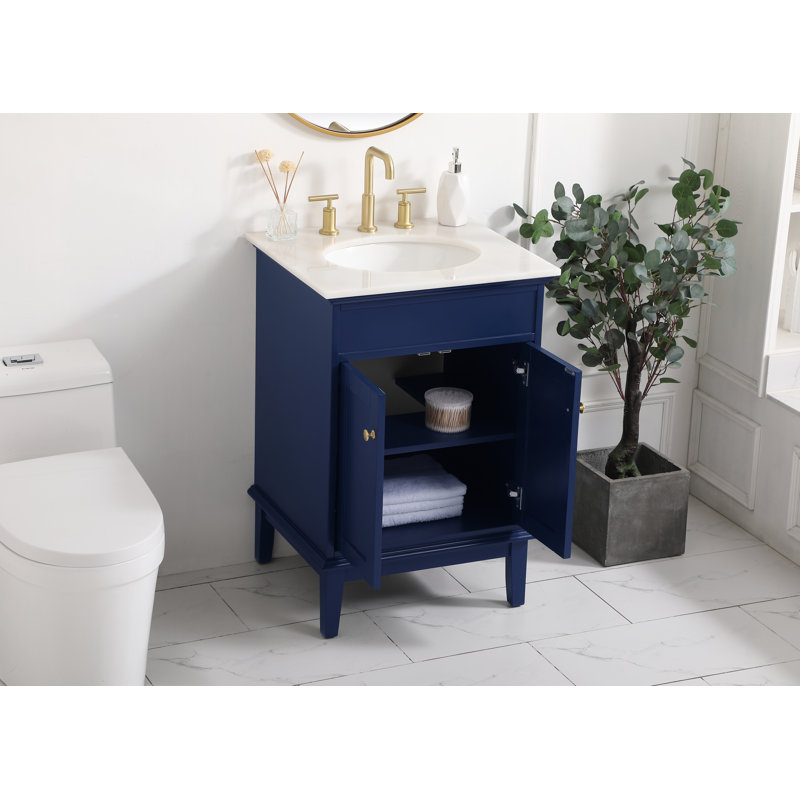 24'' Single Bathroom Vanity with Marble Top, Blue