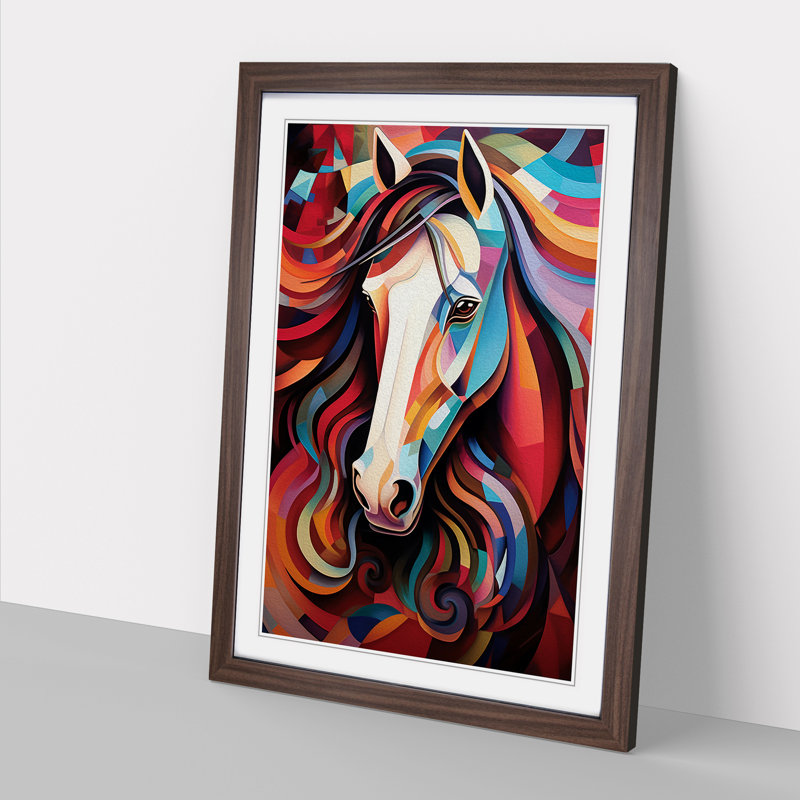 Shire Horse Futurism - Single Picture Frame Print on Wood, Walnut Framed, 34cm H x 25cm W x 2cm D