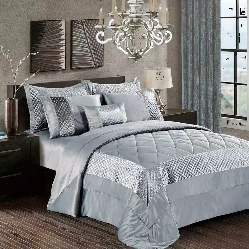 Polyester Geometric Shapes Bedspread with Pillow Shams, Single Bedspread + 1 Standard Sham, Atlanta Silver GRey