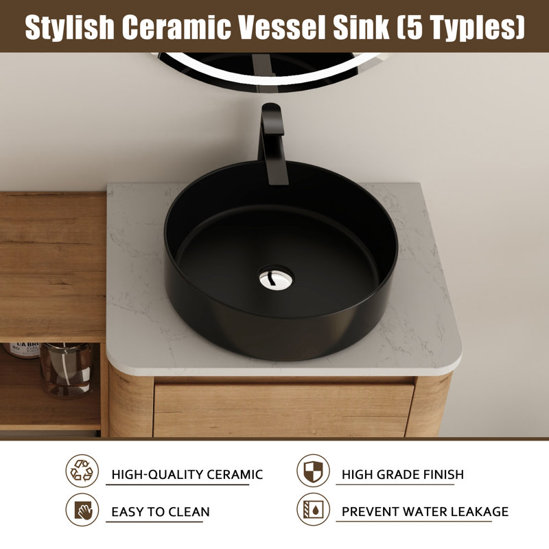 Ensemble de meuble-lavabo mural simple 36 po avec plateau en pierre reconstituée Eaton, Noir, 36"