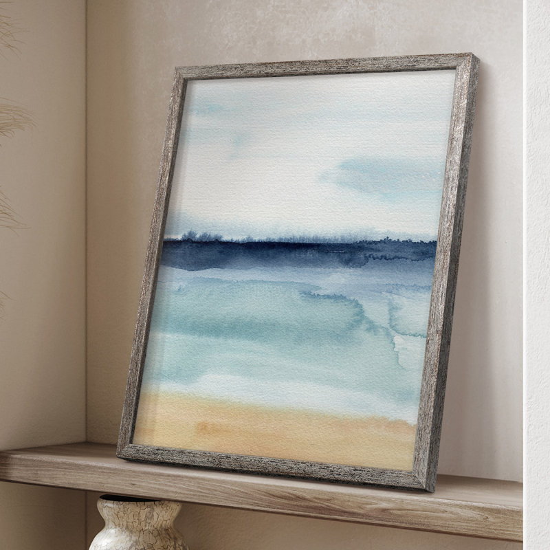 Watercolor Ocean Horizon I, reproduction encadrée - bois massif, H 30 po x l 24 po
