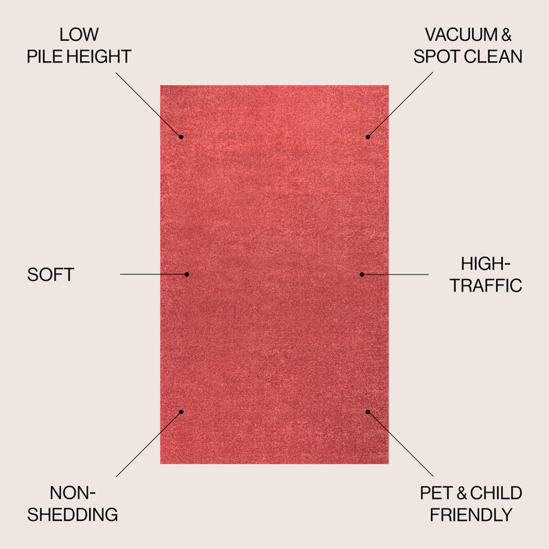 Asalia Solid Low-Pile Red Rug, Rectangle 8'8" x 12'