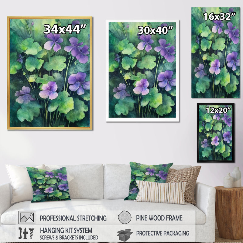 «Violets Dreamer III», reproduction sur toile, H 32 po x l 16 po x P 1 po, Cadre flottant noir