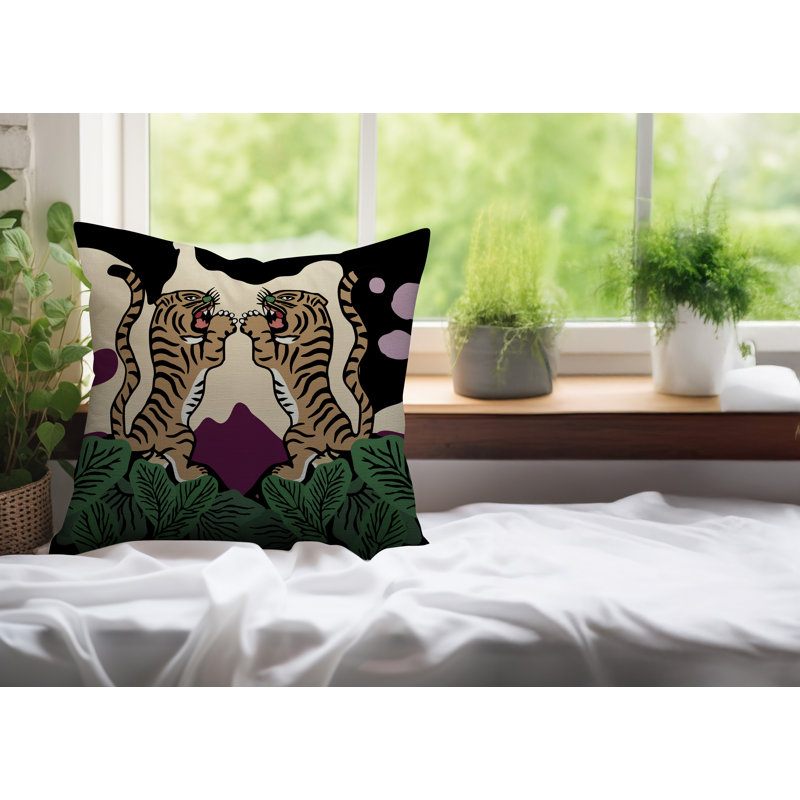 Oreiller carré réversible Mikro Tiger, Mauve, H 18 po x l 18 po