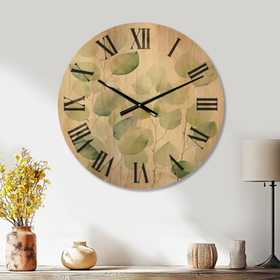 Grande horloge murale ronde minimaliste en bois à feuilles