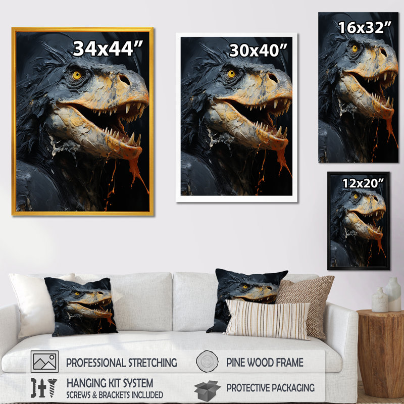 Raptor Dinosaur - Art mural dinosaure, Cadre flottant noir, H 40 po x l 30 po x P 1,5 po