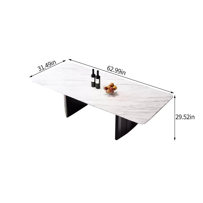 Rectangular luxury simple marble dining table, 29.52"H x 62.99"L x 31.49"W