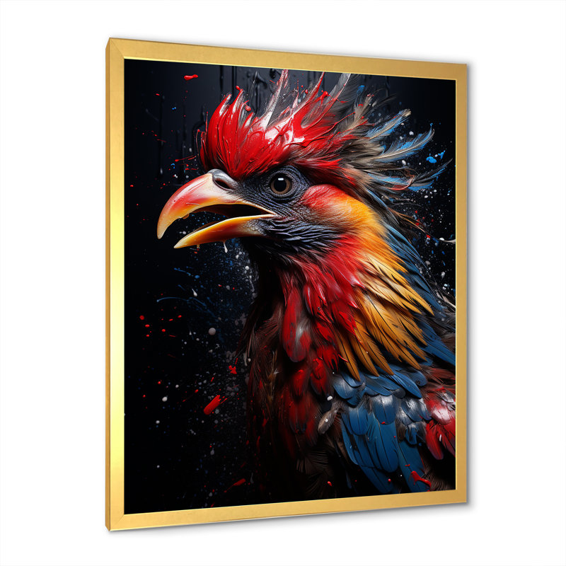 «Blue Red Rooster Choir Portrait I», Encadrement doré, H 32 po x l 24 po x P 1 po