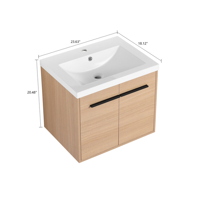 Meuble-lavabo mural classique en bois avec lavabo à poser en résine