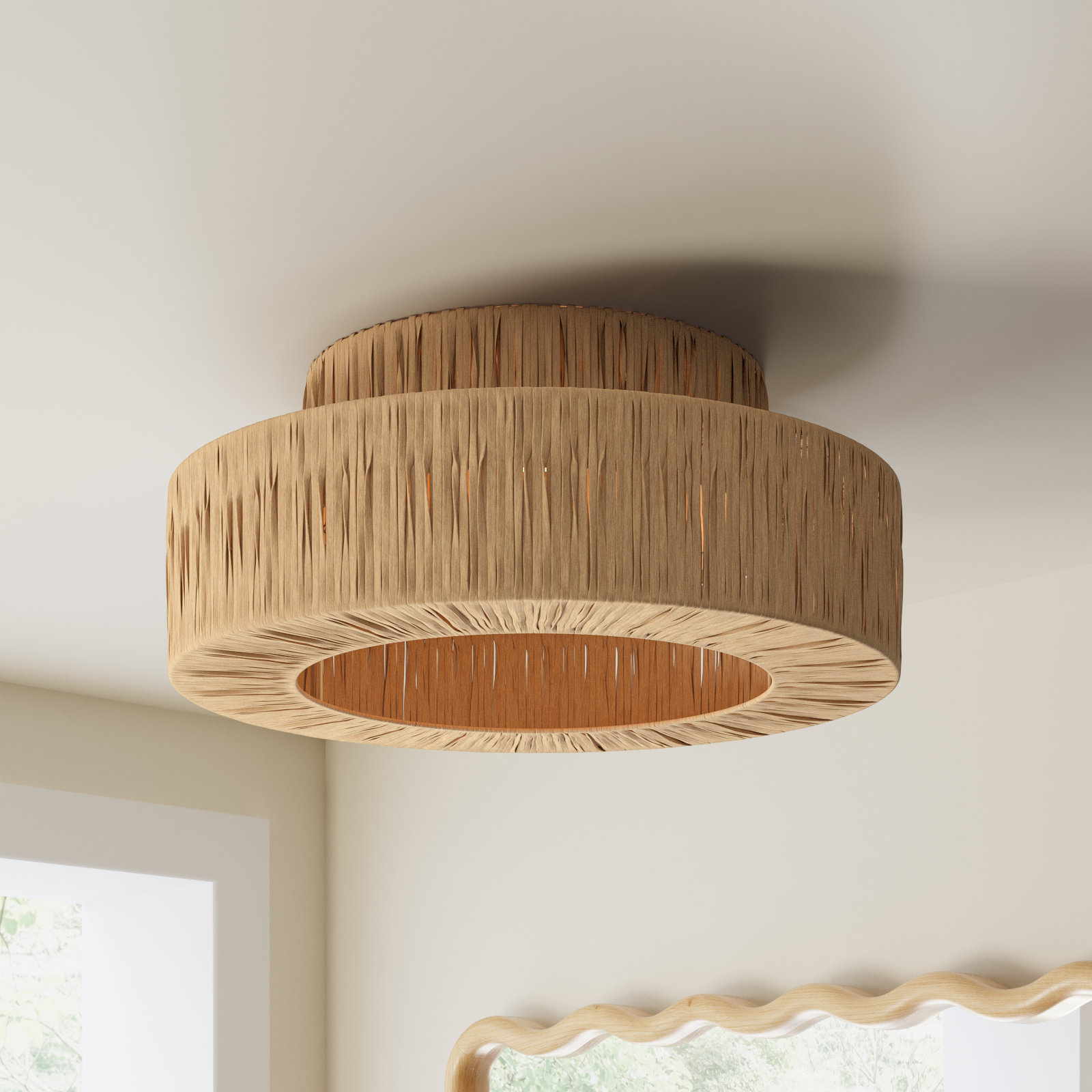 Abbie Single Light Flush Mount, 8.3'' H x 17.7'' W x 17.7'' D, Wood
