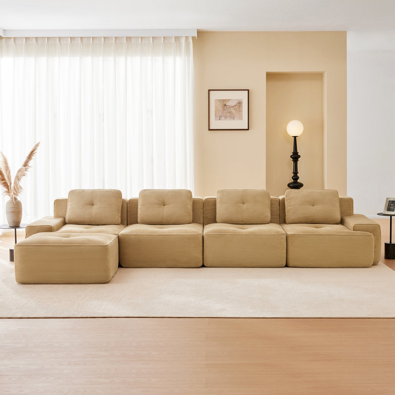 153" L-Shaped Modular Sectional Sofa, Brown