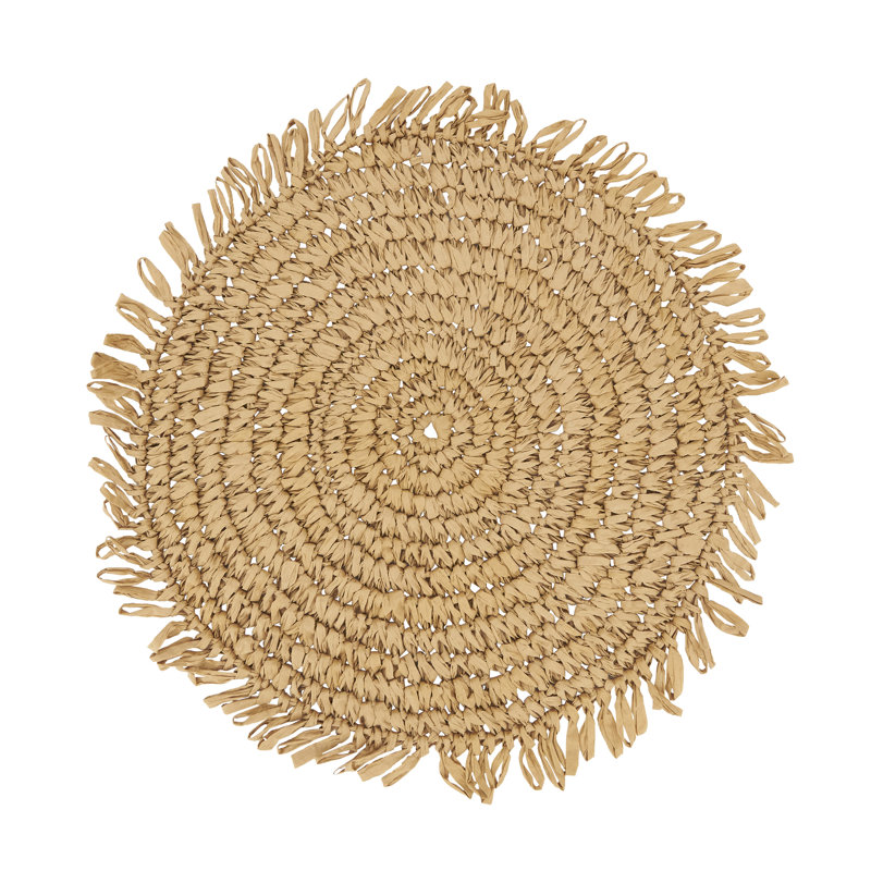 Kiri Collection 100% Paper Raffia No Pattern Round Placemat, Natural