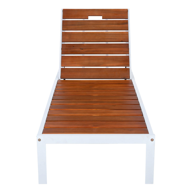 Fauteuil inclinable d'extérieur avec dossier réglable pour patio, bord de piscine ou plage, Brown/White
