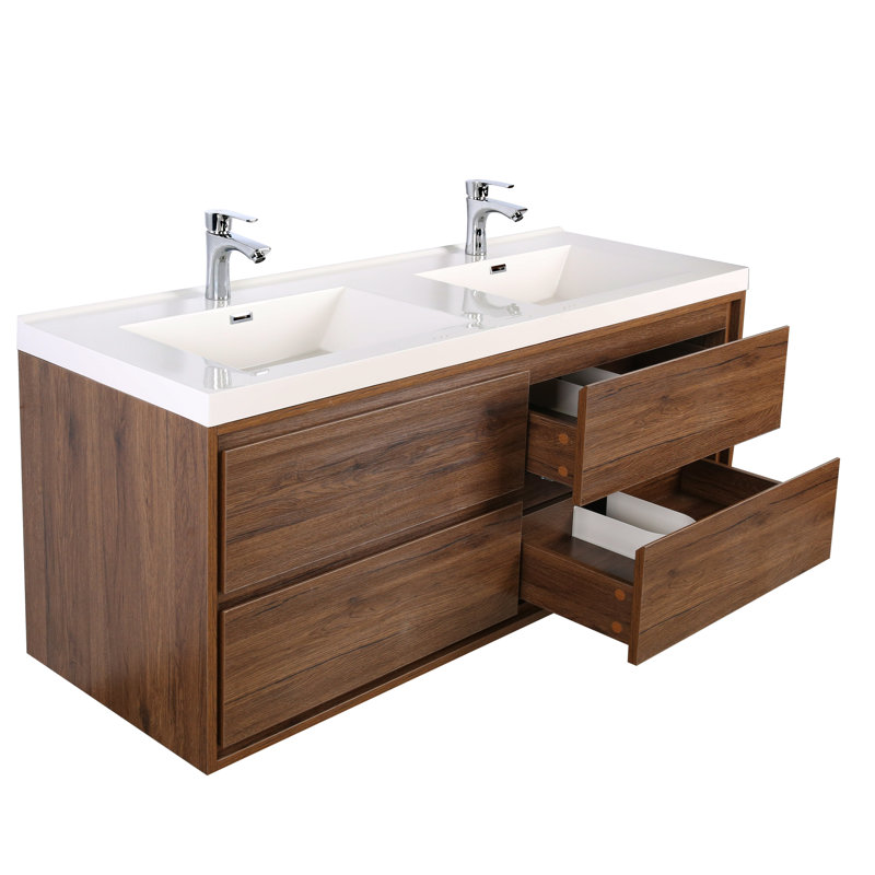 Azden 47" Wall-Mounted Double Bathroom Vanity Set, Rosewood