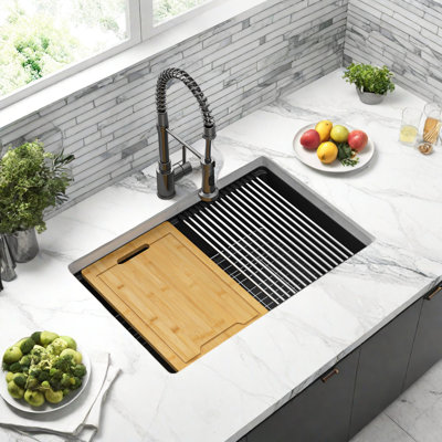 Black Quartz Composite Workstation Undermount Sink 33x19 Inch – Commercial Grade, Thickened Basin