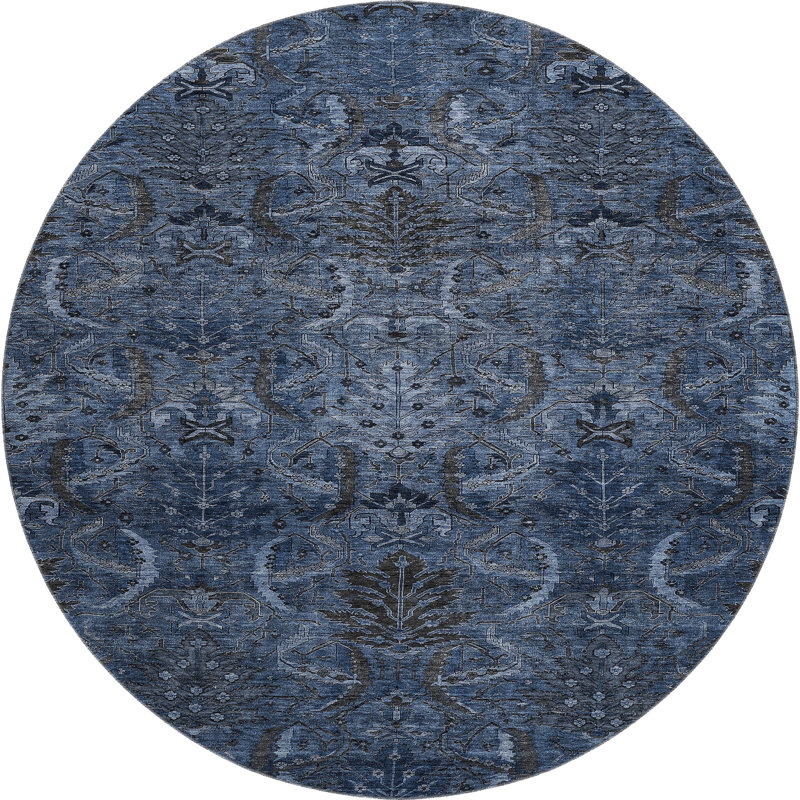 Premium Machine Washable Jamestown AMF1082 Damask Rug, Round 8'