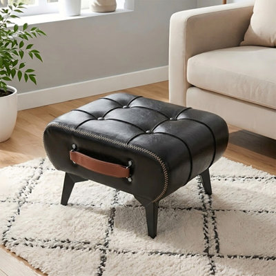 Repose-pieds avec rangement en similicuir, repose-pieds carré avec rangement caché, poignées portables et pieds en métal, tabouret d'appoint minimaliste moderne pour la décoration intérieure