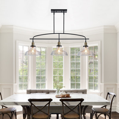 Luminaire suspendu industriel en métal noir à hauteur réglable avec verre transparent pour la cuisine, la salle à manger ou le salon