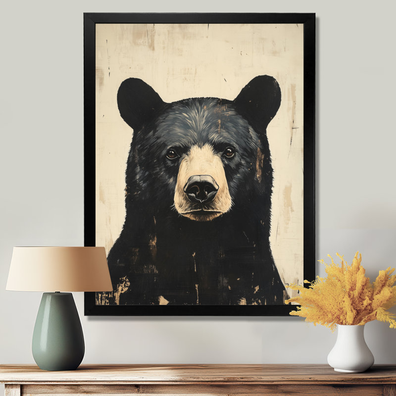 Ours noir rustique - Tableau sur toile représentant la faune, H 20 po x l 12 po, Cadre photo noir