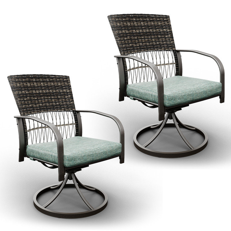 Ensemble de 2 chaises de patio pivotantes en rotin avec coussins Hainer, Vert