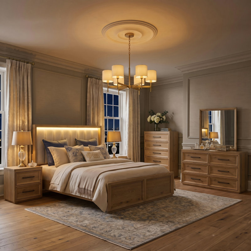 Ensemble de chambre à coucher Kate, 6 pièces: lit, commode, miroir, commode, 2 tables, Très grand lit