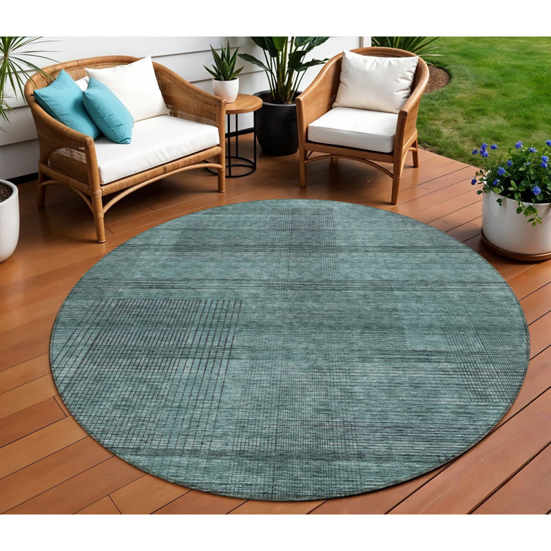Tapis extérieur lavable à rayures bleu sarcelle et turquoise 8 pi