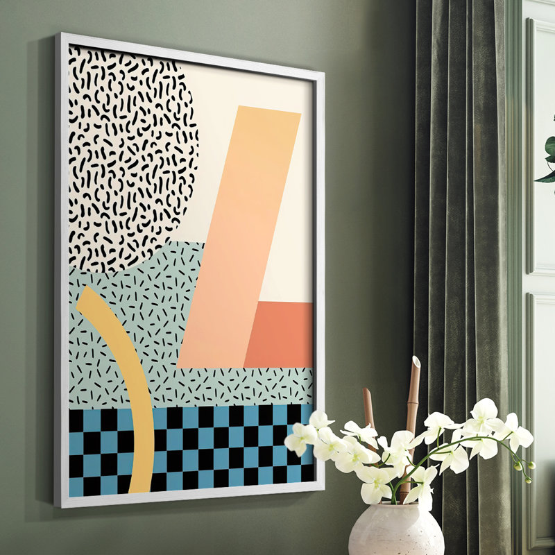 «Modern Memphis IV», reproduction encadrée - bois massif, H 28 po x l 22 po, Cadre simple blanc