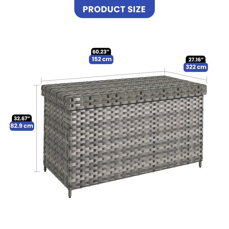 Balconera Water Resistant Wicker Deck Box, Gray, 32.67" H x 60.23" W x 27.16" D