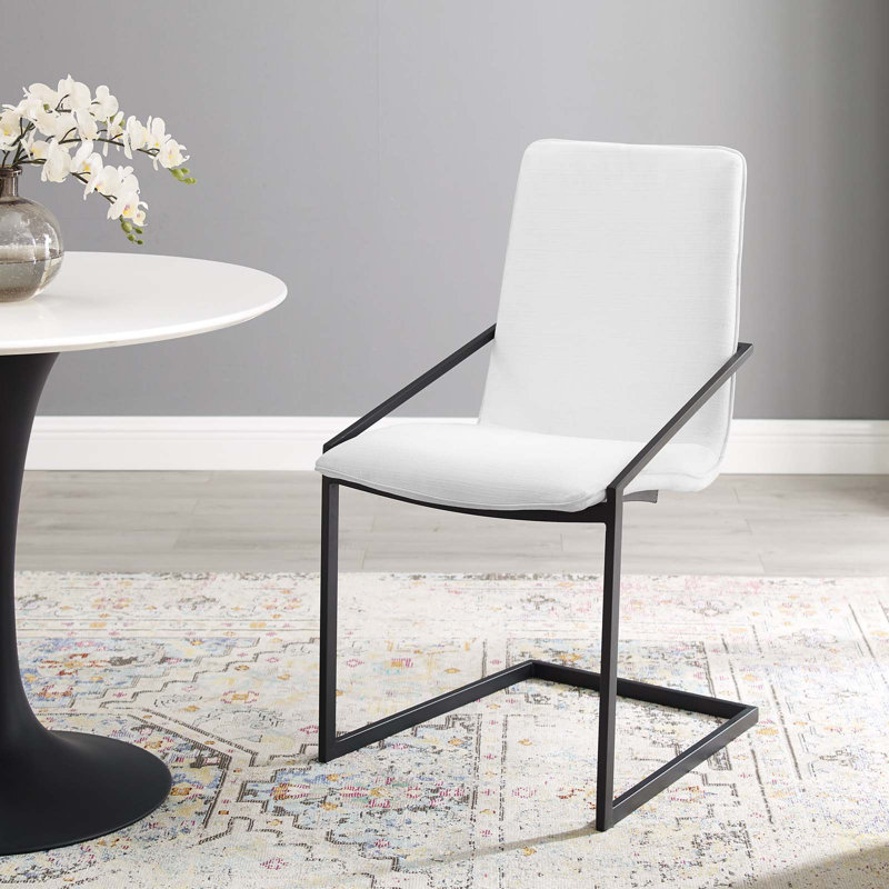 Modway Pitch Performance Velvet Dining Armchair, Polyester White, Matte Black