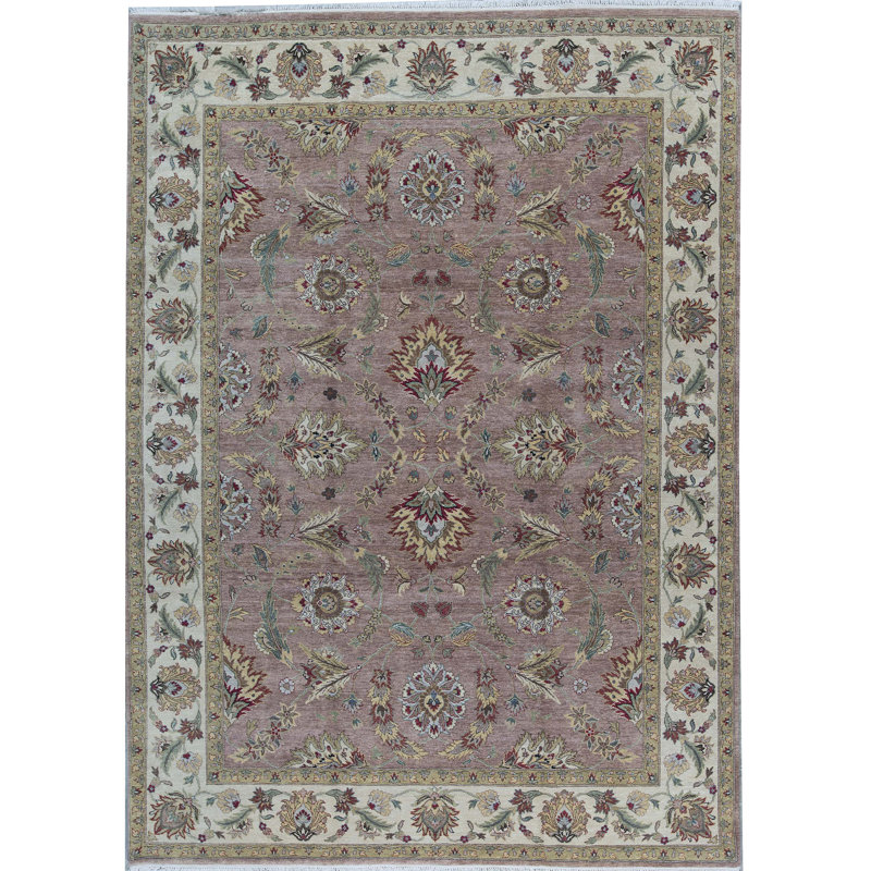 Tapis chameau et crème noué à la main de haute qualité