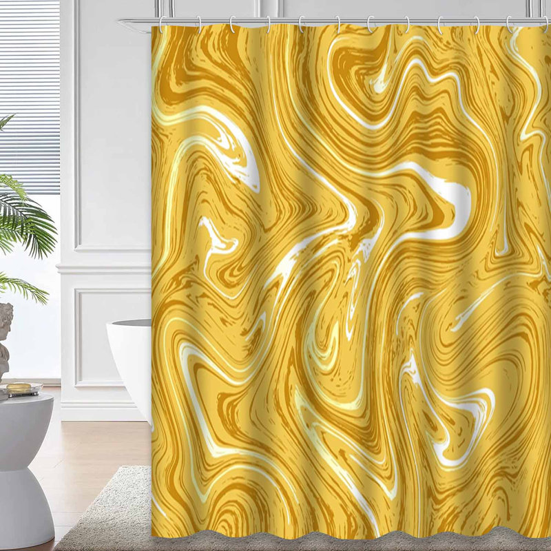 En Marbled Abstract Marble Art Gold Shower Curtain with 12 Hooks, 72" L x 78" W
